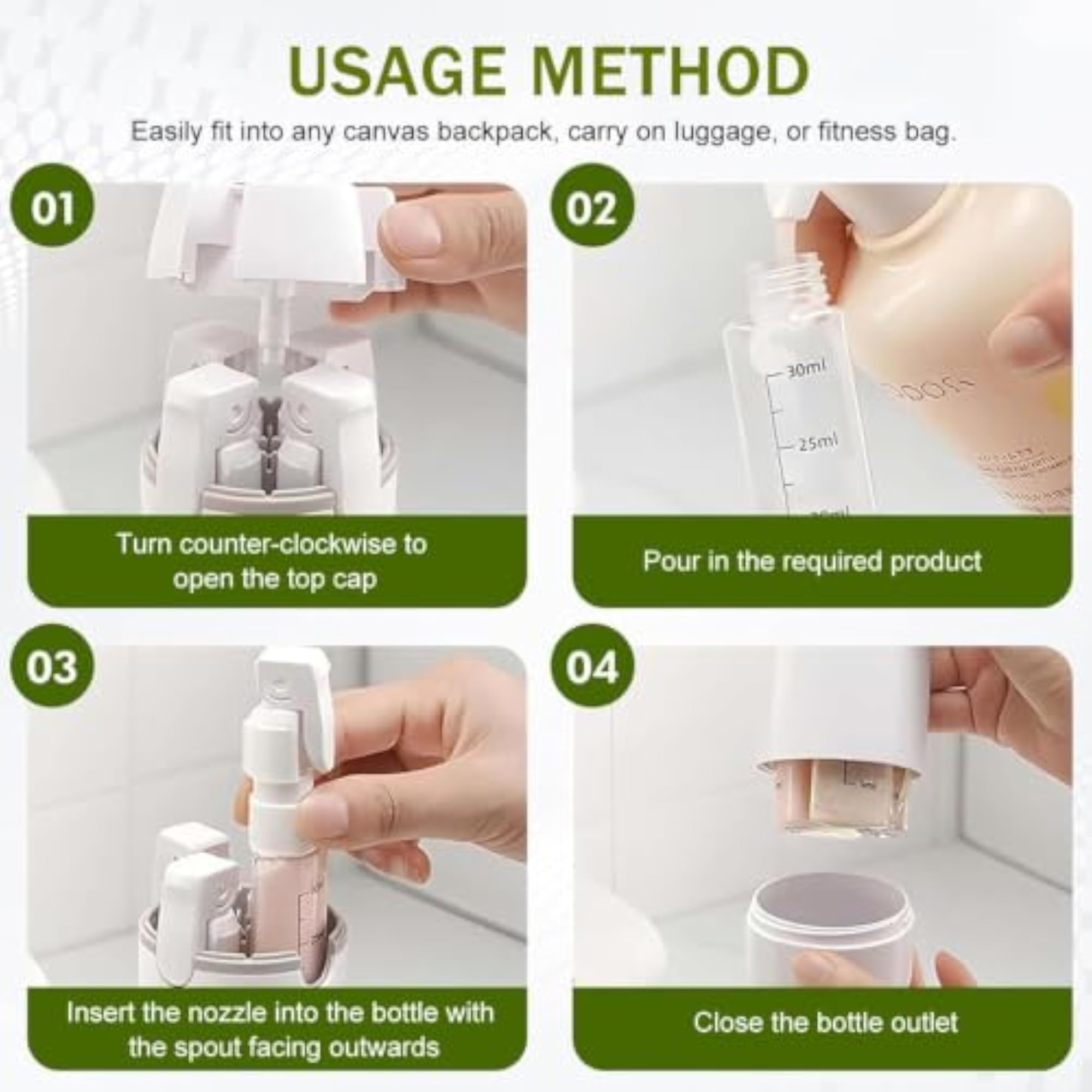 4-in-1 Travel Bottles for Toiletries, Portable Leak-Proof Set